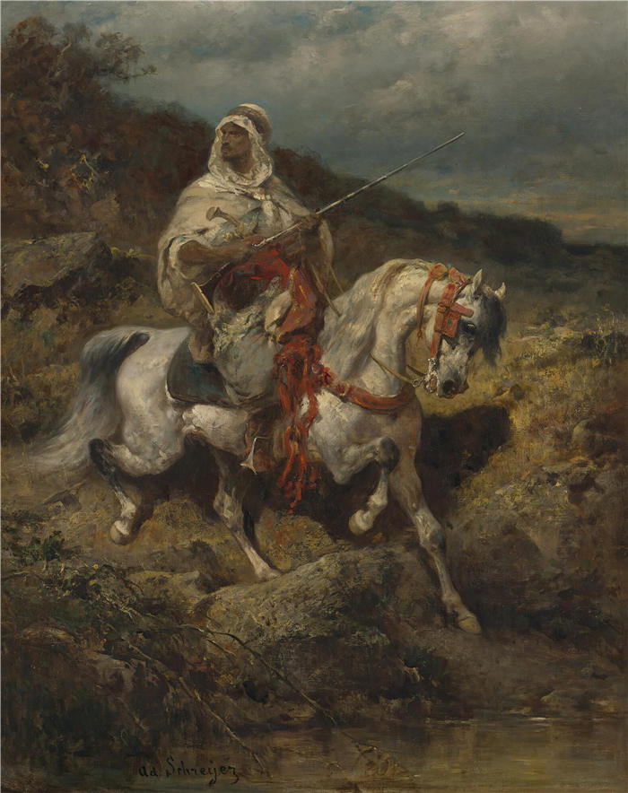 阿道夫·施莱尔（Adolf Schreyer，德国画家）高清作品-《骑马的阿拉伯人》