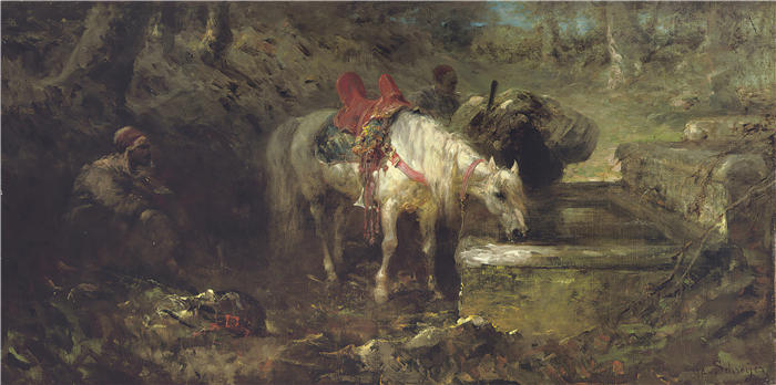 阿道夫·施莱尔(Adolf Schreyer,德国画家)高清作品-《贝都因人在休息》