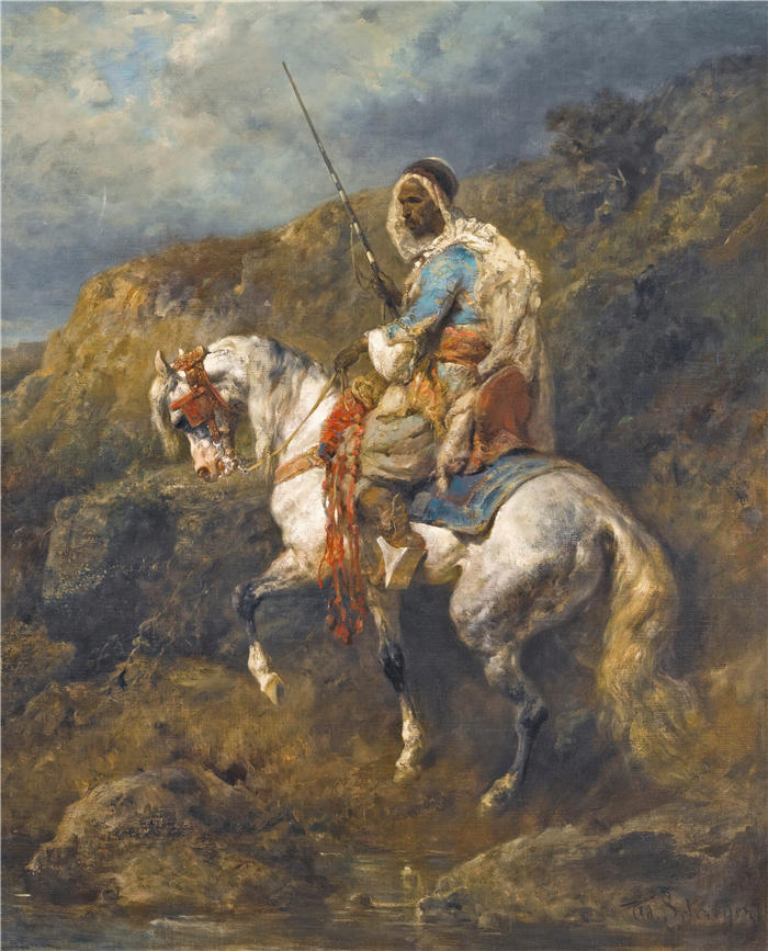 阿道夫·施莱尔（Adolf Schreyer，德国画家）高清作品-《阿拉伯骑士》