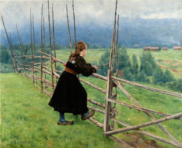 埃里克·韦伦斯基德（ Erik Werenskiold，挪威画家）高清作品-《在平原上 (1883)》