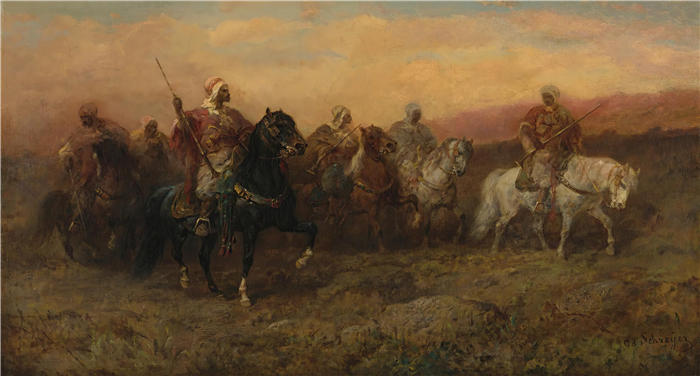 阿道夫·施莱尔（Adolf Schreyer，德国画家）高清作品-《贝都因骑手》