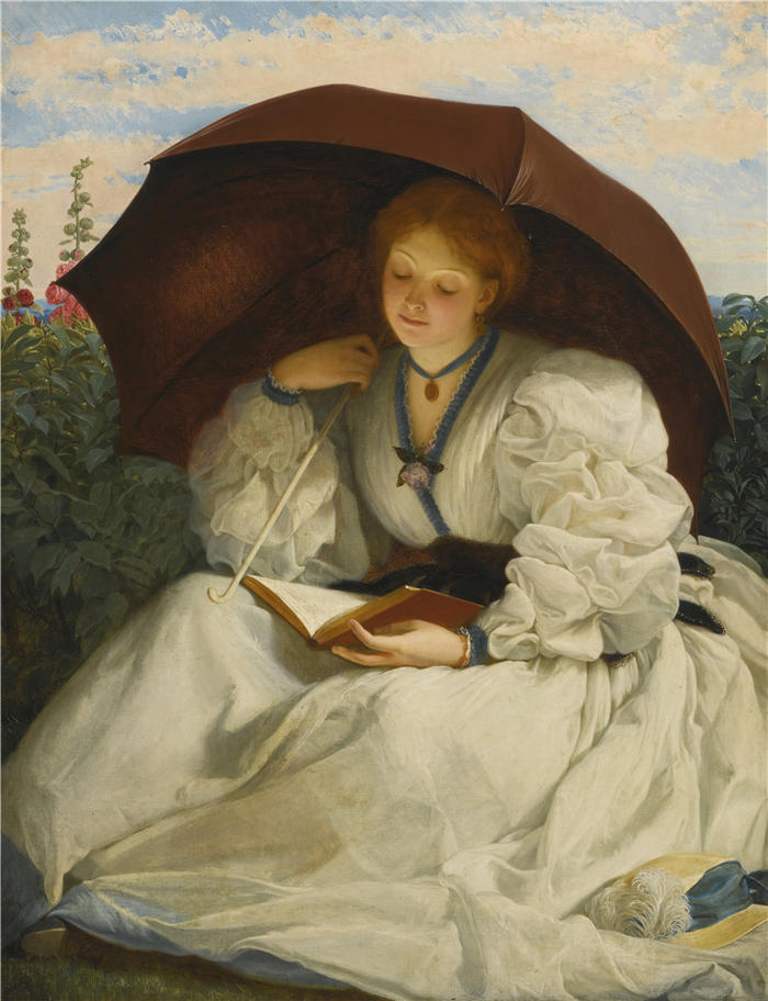 查尔斯·爱德华·佩鲁吉尼（Charles Edward Perugini ，英国画家，1839-1918）作品-在一个阳光明媚的下午阅读