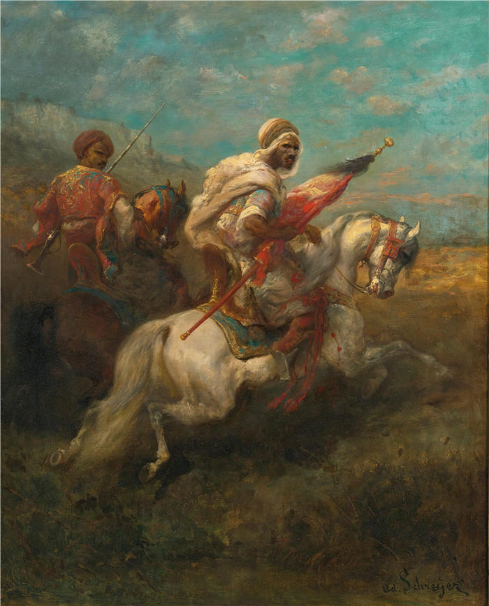 阿道夫·施莱尔（Adolf Schreyer，德国画家）高清作品-《马背上的两名侦察员》
