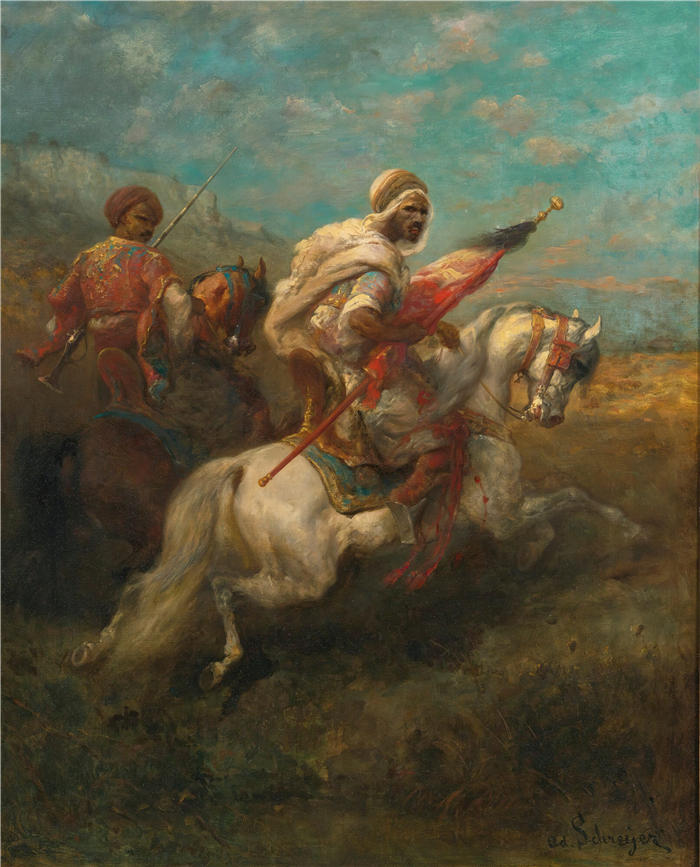 阿道夫·施莱尔(Adolf Schreyer,德国画家)高清作品-《马背上的两名侦察员》