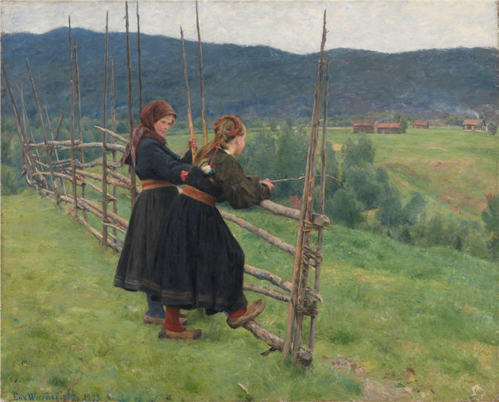 埃里克·韦伦斯基德（ Erik Werenskiold，挪威画家）高清作品-《九月（1883 年）》