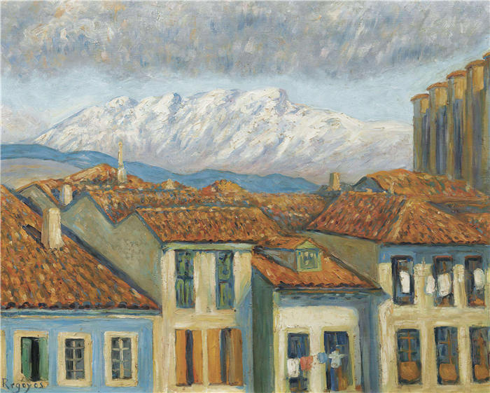 达里奥·德·雷戈约斯（Darío de Regoyos，西班牙画家）高清作品-《Rentería 和 Aya 山脉》