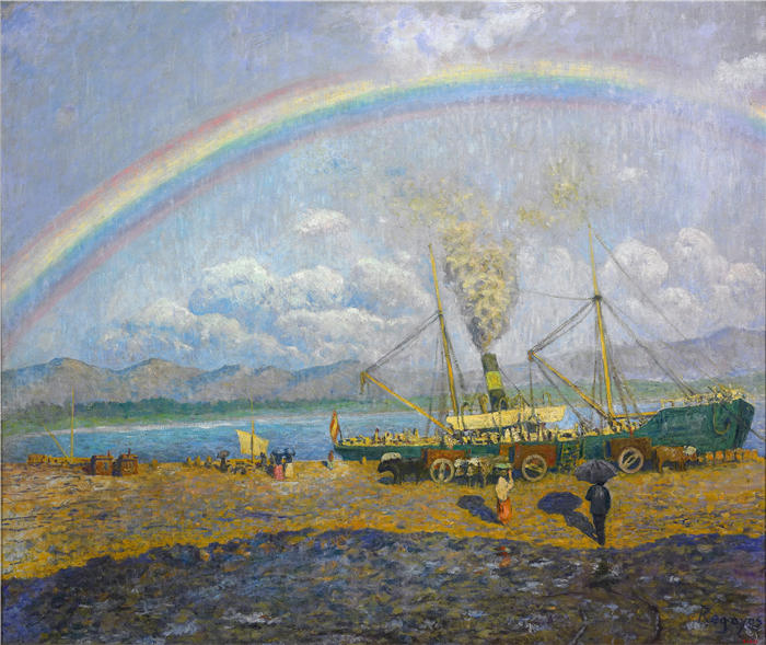 达里奥·德·雷戈约斯（Darío de Regoyos，西班牙画家）高清作品-《倾盆大雨。圣托尼亚湾 (1900)》