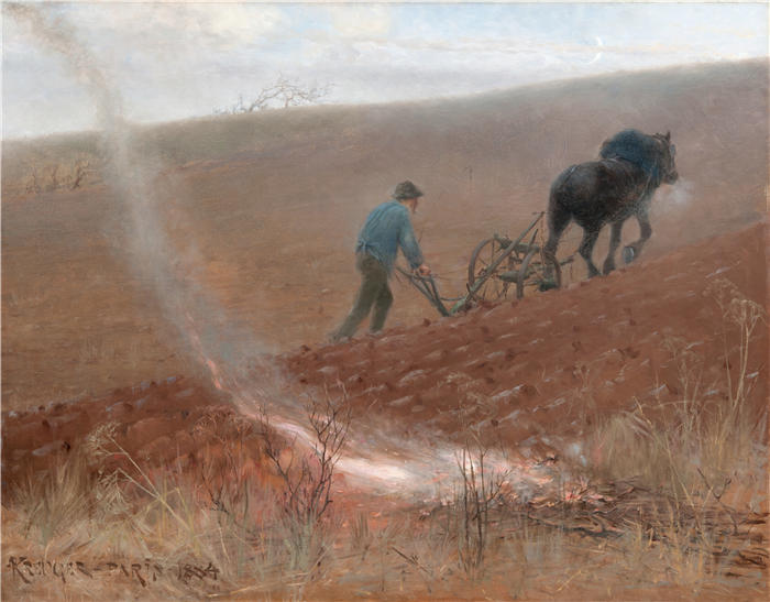 尼尔斯·克鲁格（ Nils Kreuger，瑞典画家）高清作品-《春耕 (1884)》