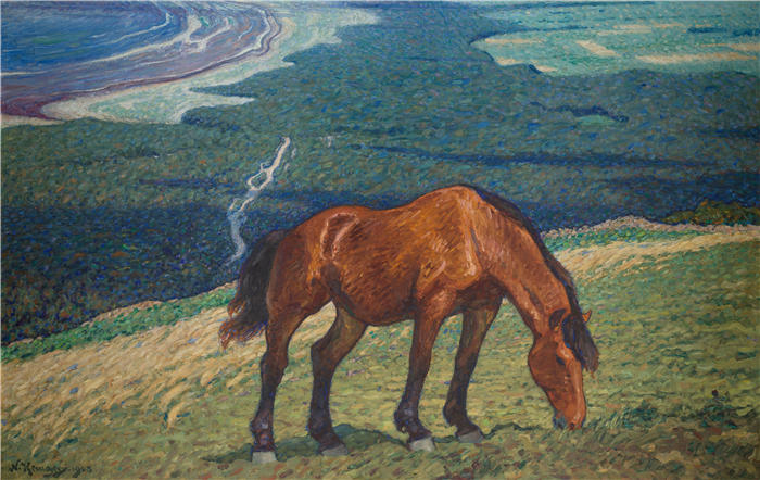 尼尔斯·克鲁格（ Nils Kreuger，瑞典画家）高清作品-《放牧马 (1908)》