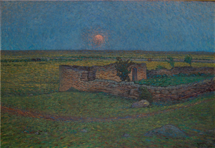 尼尔斯·克鲁格（ Nils Kreuger，瑞典画家）高清作品-《厄兰岛月亮升起（1900-1904）》