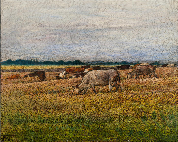 尼尔斯·克鲁格（ Nils Kreuger，瑞典画家）高清作品-《风景与奶牛（1901）》