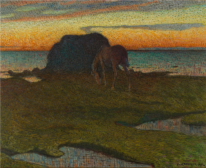 尼尔斯·克鲁格（ Nils Kreuger，瑞典画家）高清作品-《海藻堆旁 (1902)》