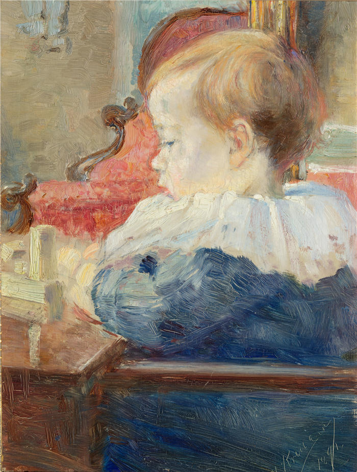 尼尔斯·克鲁格( Nils Kreuger,瑞典画家)高清作品-《艺术家的女儿 (1891)》