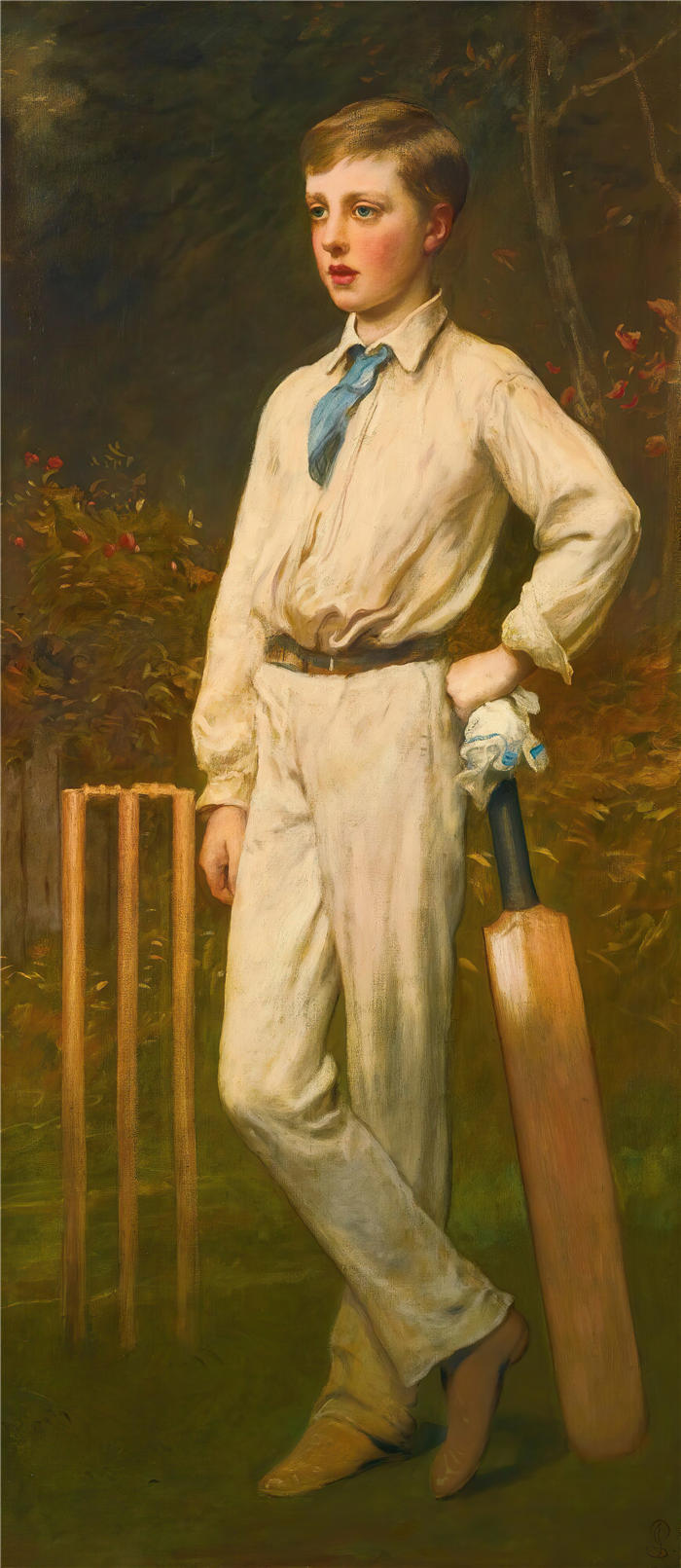 詹姆斯·桑特（James Sant，英国画家）高清作品-《一个年轻的板球运动员的肖像》