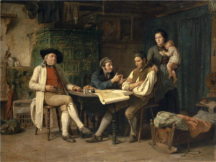 本杰明·沃蒂埃（Benjamin Vautier ，瑞士画家，1829-1898）作品-欠债的农民 (1865)