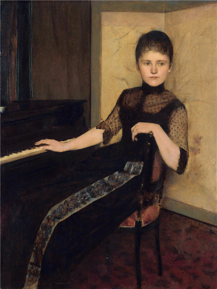 费尔南·科诺普夫（Fernand Khnopff，比利时画家）作品-Jonkvrouwe Maria Francisca Louisa Dommer van Poldersveldt 的肖像（1888