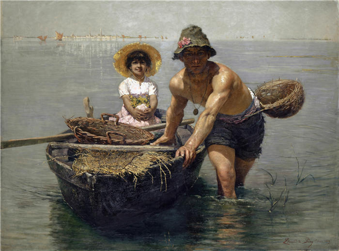 埃德蒙·让·德普里（Edmond Jean De Pury，瑞士，1845 - 1911）作品-在威尼斯的泻湖 (1889)