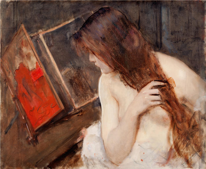 路易斯·皮卡德(Louis Picard,法国,1861-1940)作品--厕所里的女人(1902 年)