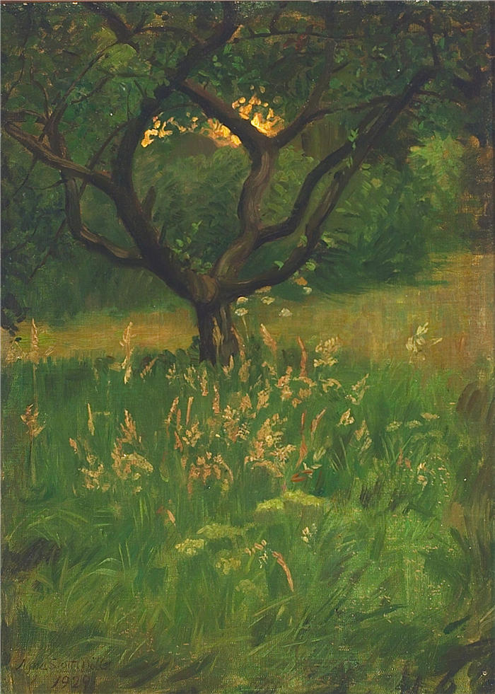 艾格尼丝·斯洛特-默勒（Agnes Slott-Møller，丹麦画家）作品-《花园景观（1929 年）》