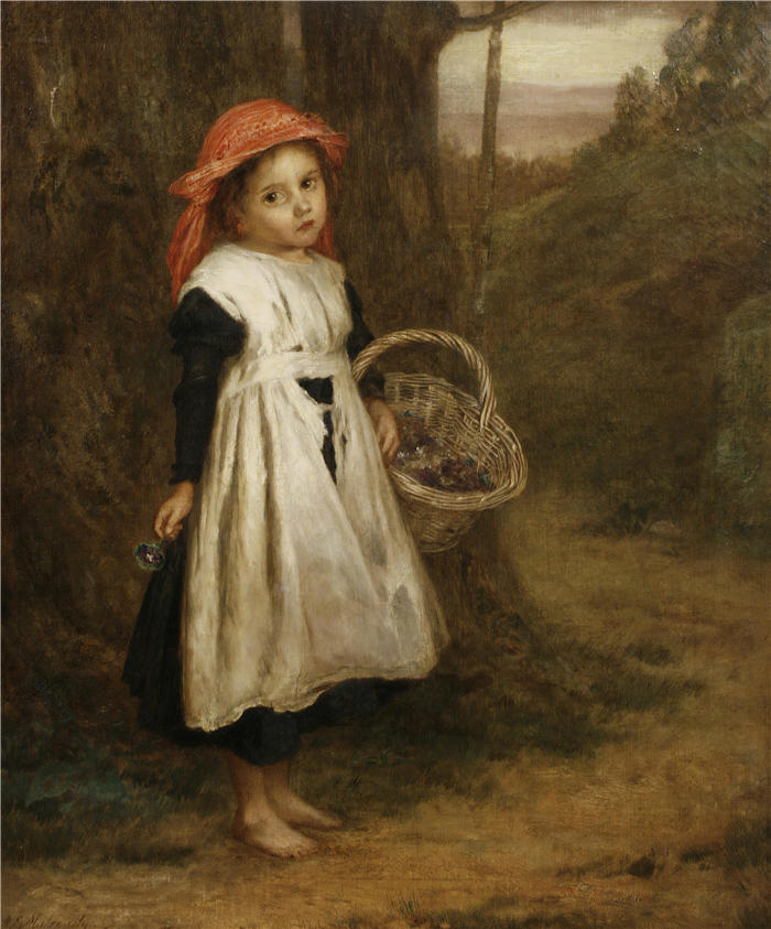 奥古斯都·埃德温·穆勒迪 (Augustus Edwin Mulready,英国画家)作品-《 小紫卖家 (1877)》