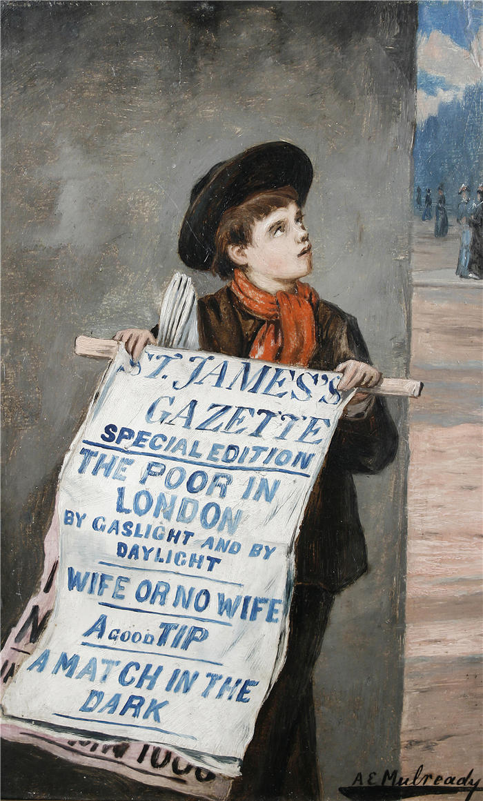 奥古斯都·埃德温·穆勒迪 (Augustus Edwin Mulready,英国画家)作品-《 伦敦报童》
