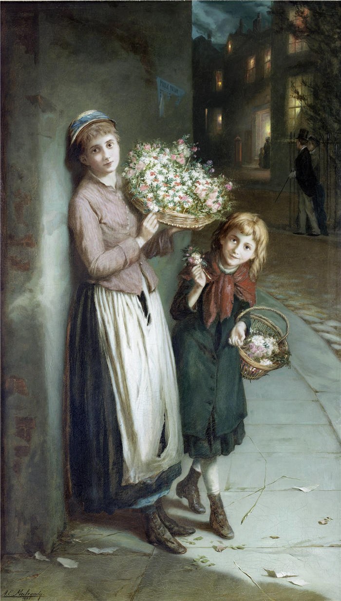 奥古斯都·埃德温·穆勒迪 (Augustus Edwin Mulready,英国画家)作品-《 花童,夏夜 (1885)》