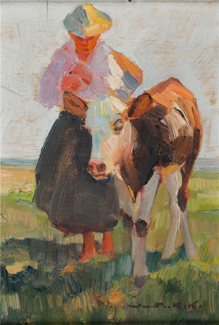 德米特·科科 (Demeter Koko，奥地利, 1891 – 1929)作品-带小牛的农夫