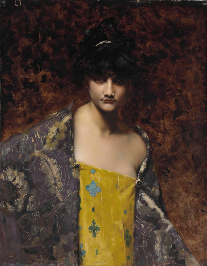 胡安娜·罗姆尼（Juana Romani ，意大利人，1867 – 1923 年）作品-黑发美女