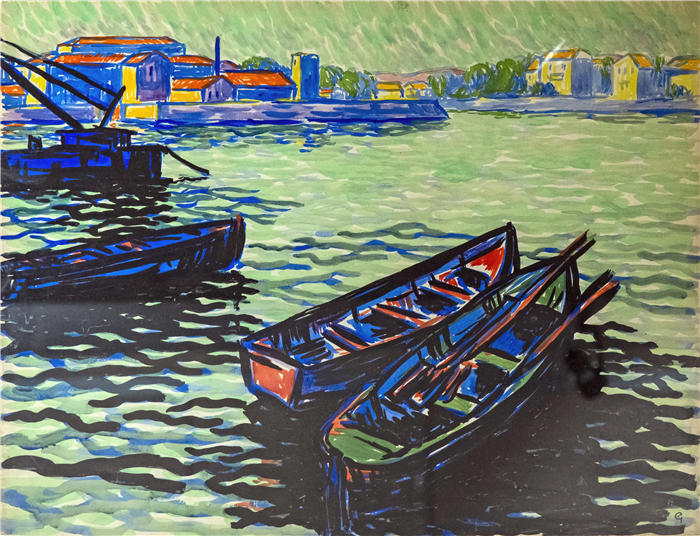 乔治·高迪翁（Georges Gaudion ，法国，1885-1942 年）作品-图卢兹 Bazacle 的船（1910 年）