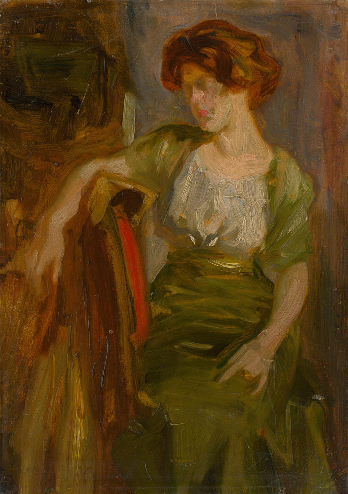 朱多维特·皮特霍特（Ľudovít Pitthordt，斯洛伐克画家）作品-《坐着的女人的研究（1900）》