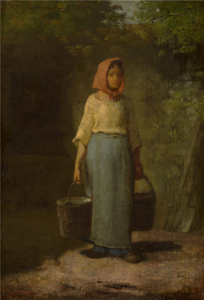 让-弗朗索瓦·米勒 (Jean-François Millet，法国画家)高清作品-《 从井里回来的农民女孩（约 1860 年）》