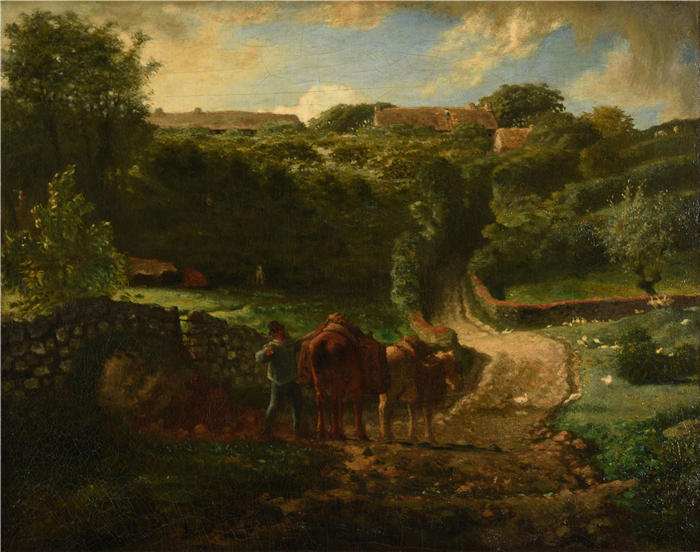 让-弗朗索瓦·米勒 (Jean-François Millet,法国画家)高清作品-《 格雷维尔的堂兄小村庄(1873年)》