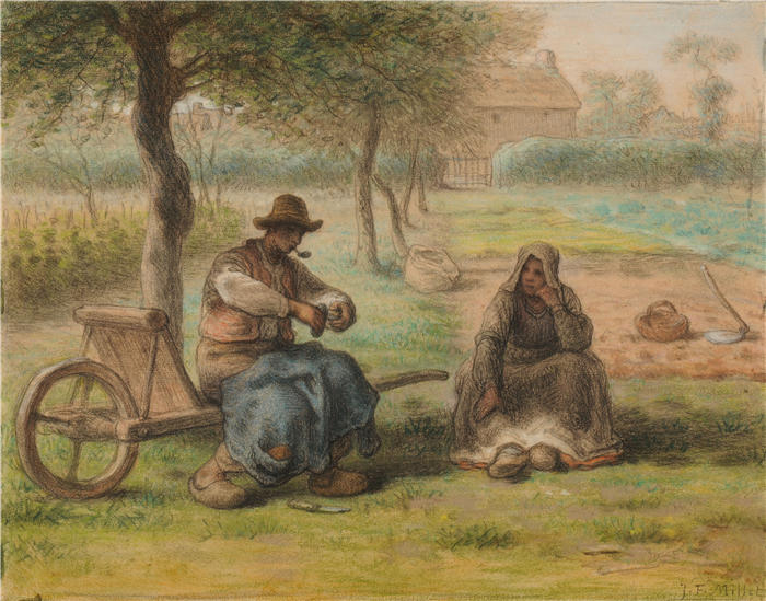 让-弗朗索瓦·米勒 (Jean-François Millet，法国画家)高清作品-《 Le Repos au milieu du jour (1858)》
