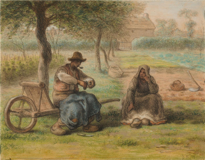 让-弗朗索瓦·米勒 (Jean-François Millet,法国画家)高清作品-《 Le Repos au milieu du jour (1858)》