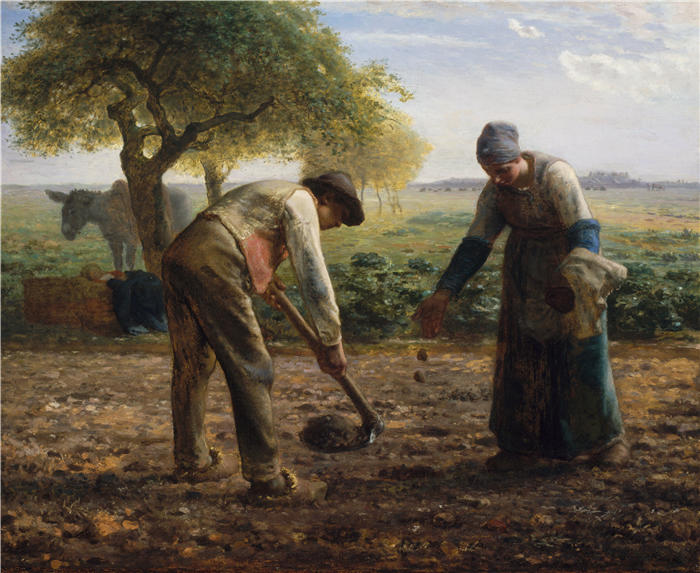 让-弗朗索瓦·米勒 (Jean-François Millet，法国画家)高清作品-《 马铃薯种植园（约 1861 年）》