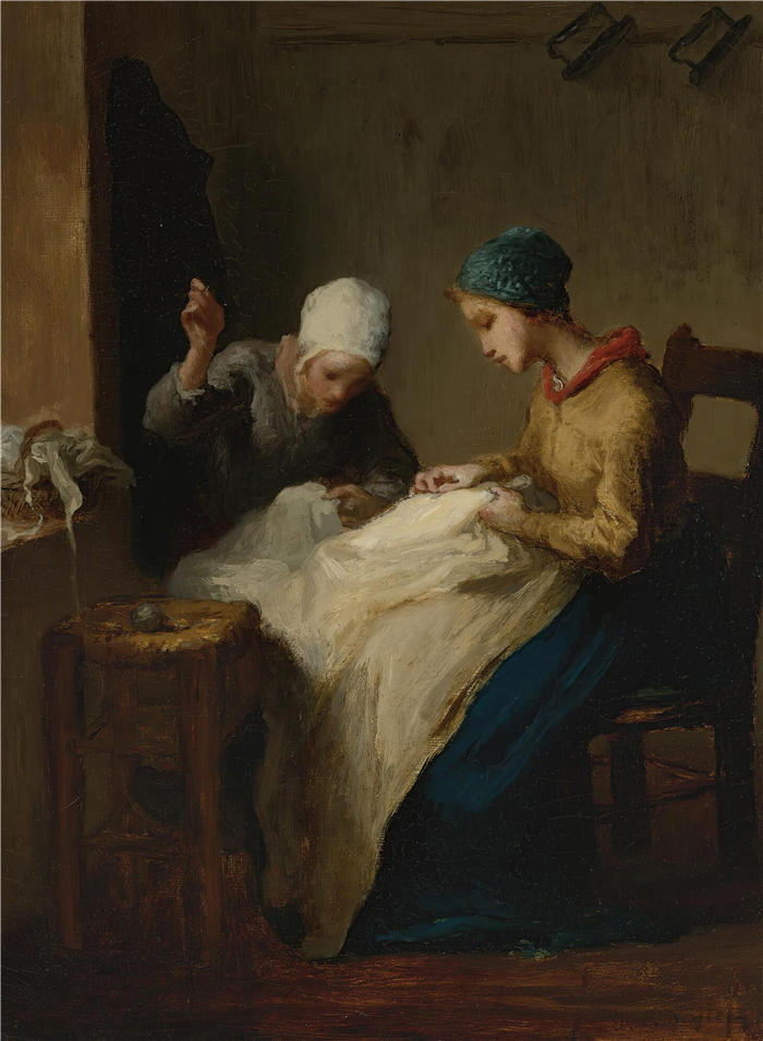 让-弗朗索瓦·米勒 (Jean-François Millet，法国画家)高清作品-《 年轻的裁缝》