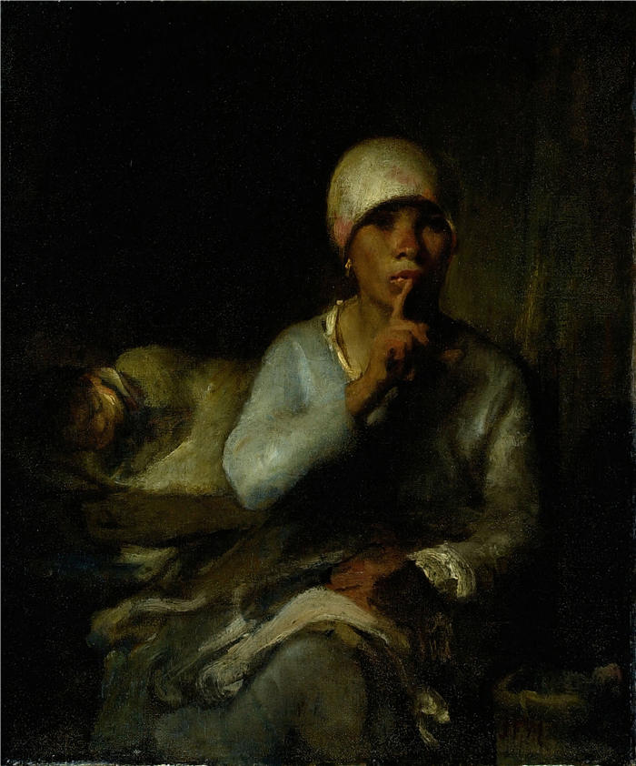 让-弗朗索瓦·米勒 (Jean-François Millet，法国画家)高清作品-《 女人和孩子（沉默）（1855）》