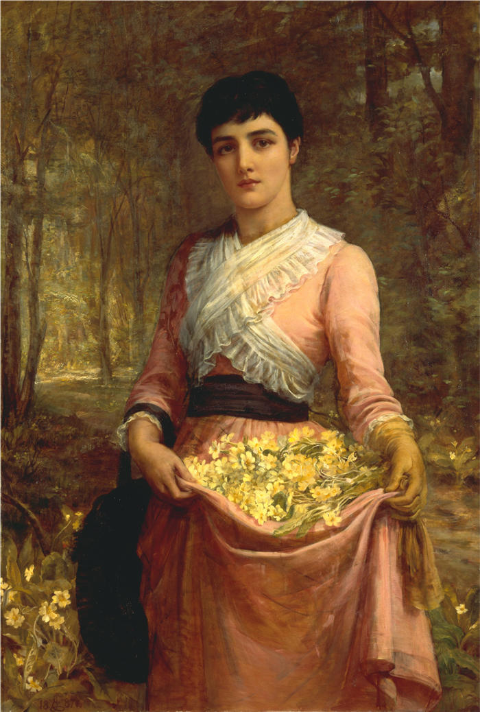 埃德温·朗（Edwin Long ，英国画家，1829 – 1891）作品-我们帝国的女儿们，英格兰——报春花