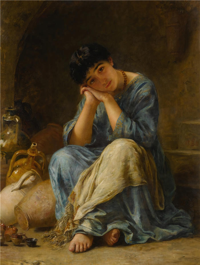 埃德温·朗（Edwin Long ，英国画家，1829 – 1891）作品-爱奥尼亚陶器卖家 (1881)