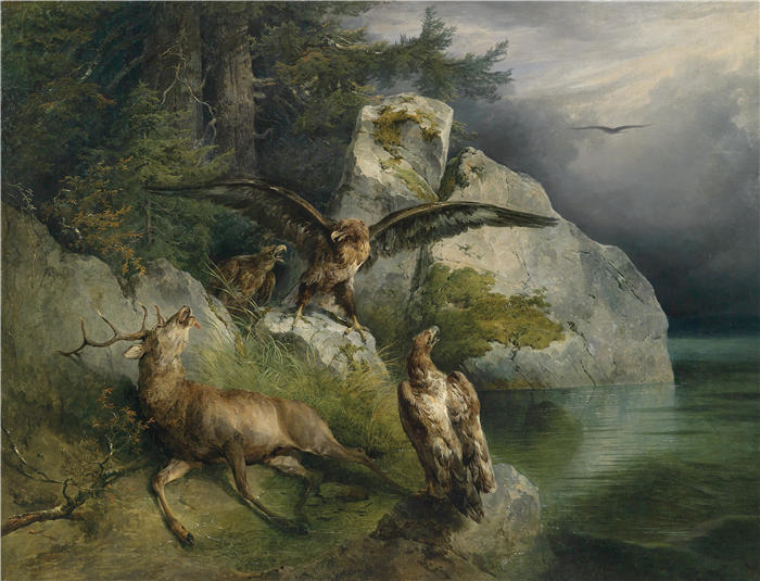 弗里德里希·高尔曼（Friedrich Gauermann，奥地利画家）高清作品-《阿德勒和斯特班德赫希 (1836)》