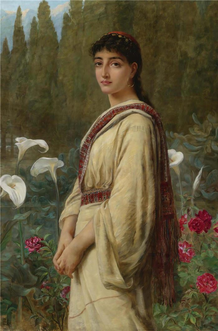 埃德温·朗（Edwin Long ，英国画家，1829 – 1891）作品-东方百合 (1885)