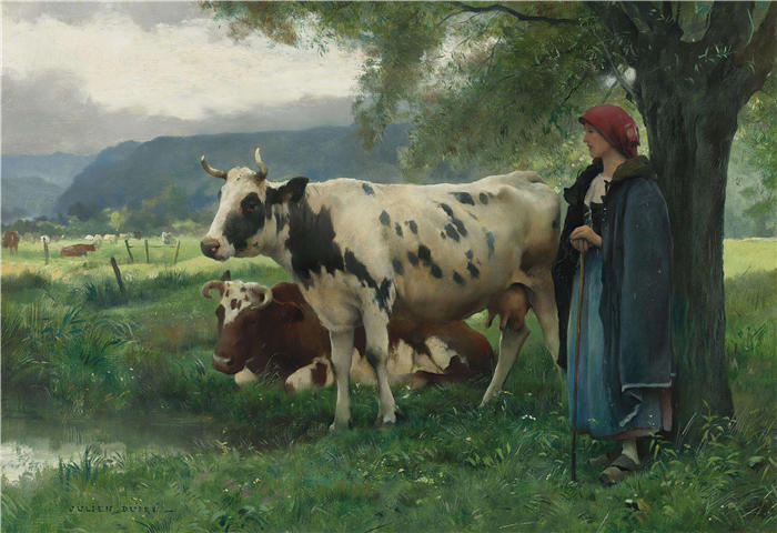 朱利安·杜普雷（Julien Dupré，法国画家）高清作品-《有奶牛的农妇》