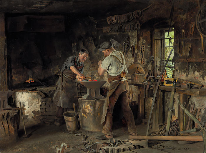 约翰·哈姆扎(Johann Hamza,德国,1850 - 1927 年)作品-铁匠铺 (1900)
