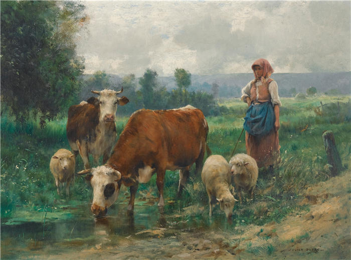 朱利安·杜普雷（Julien Dupré，法国画家）高清作品-《牧羊女和她的羊群》