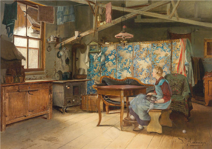 约翰·哈姆扎（Johann Hamza，德国，1850 - 1927 年）作品-Bauerninterieur 苏黎世 (1899)