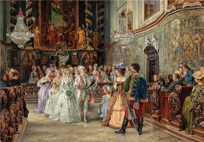 约翰·哈姆扎（Johann Hamza，德国，1850 - 1927 年）作品-加斯滕修道院教堂的婚礼