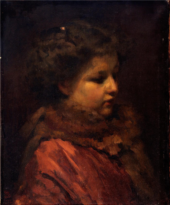 弗兰斯·施瓦茨（Frans Schwartz，丹麦画家）作品-一个年轻女孩的头（1912）