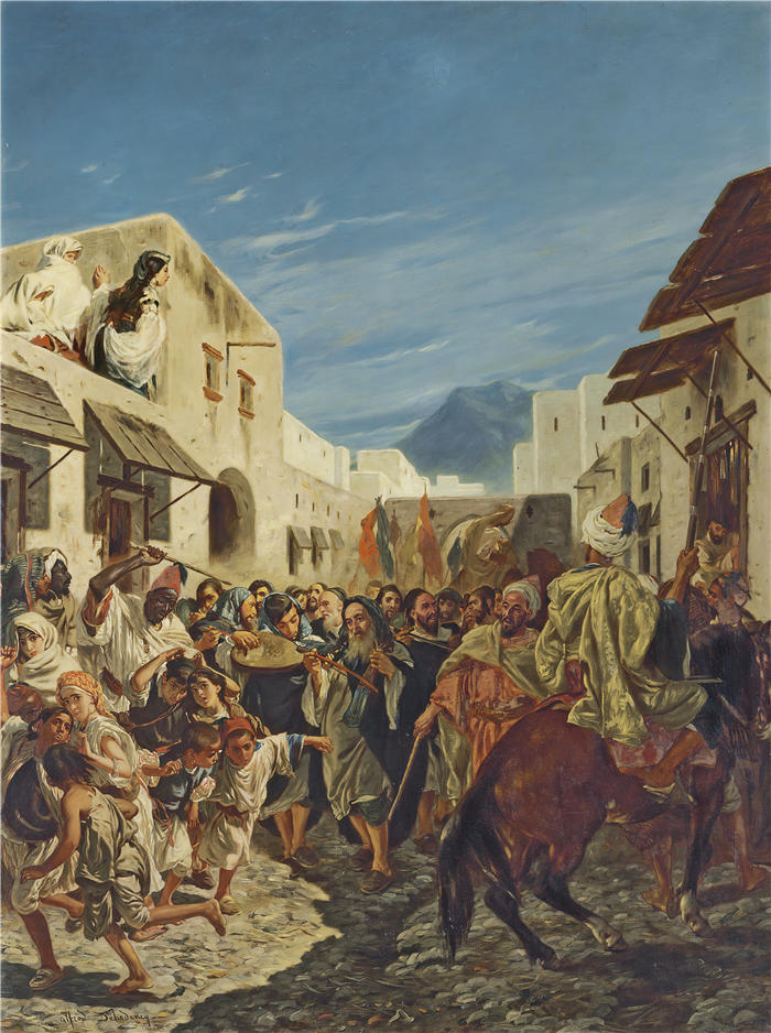 艾尔弗雷德·德登奎（Alfred Dehodencq,法国画家）作品-《Musiciens juifs dans les rues de Tétuan（约 1858 年）》