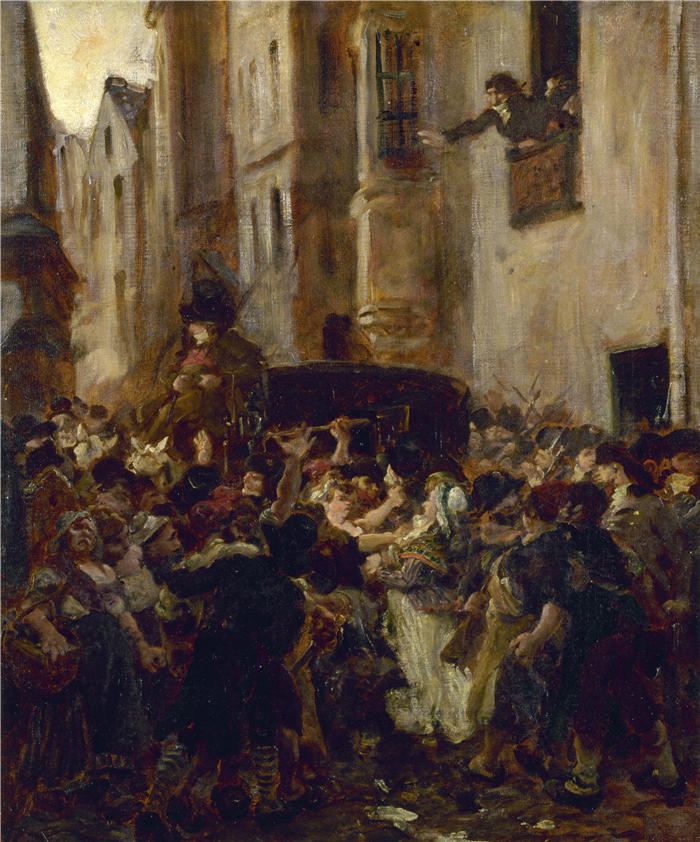 艾尔弗雷德·德登奎（Alfred Dehodencq,法国画家）作品-《夏洛特·科戴（Charlotte Corday）在马拉谋杀案后被捕（1853 年）》
