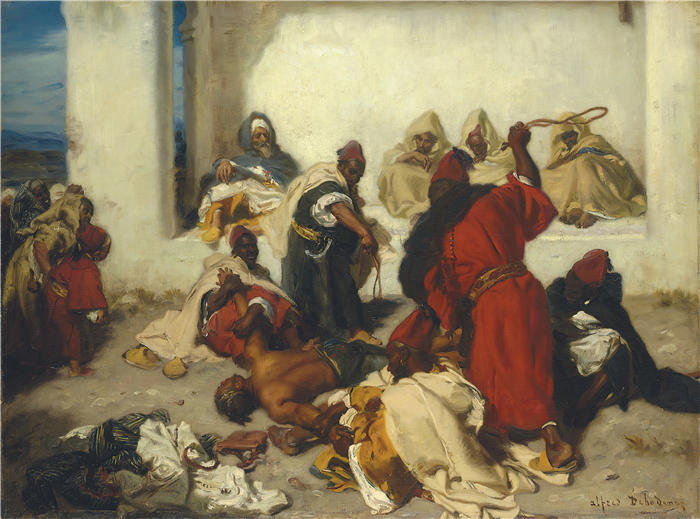 艾尔弗雷德·德登奎（Alfred Dehodencq,法国画家）作品-《被抓获的小偷》